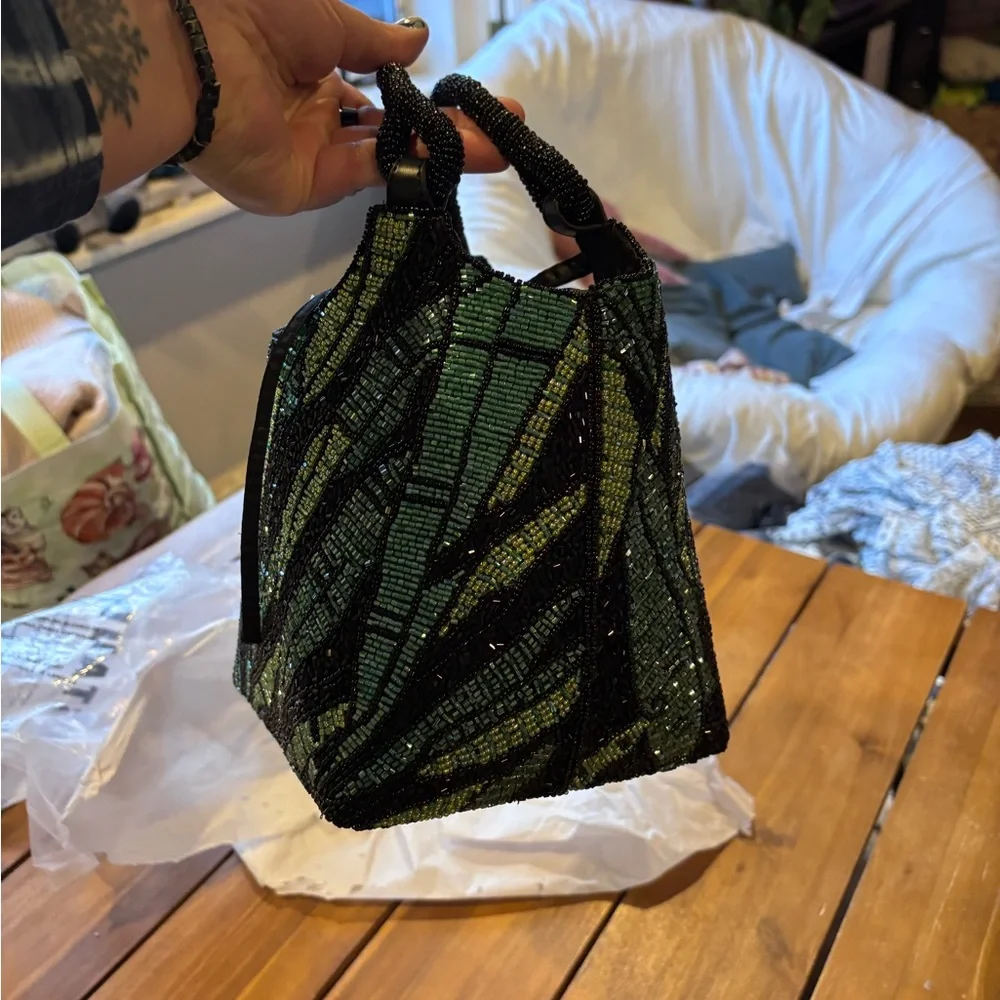 NWT STAUD Beaded Banana Leaf on Black Bag - Picture 5 of 7